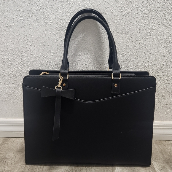 Laptop Bag for Women 15.6 Inch Tote Business Work Bag Leather Waterproof - Black - Picture 14 of 14